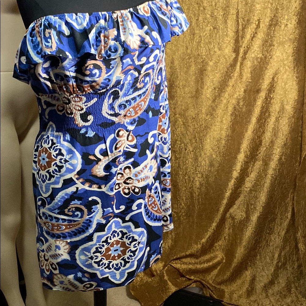 Blue and White Off the Shoulder 30” Sundress/Top for Cocktail Events